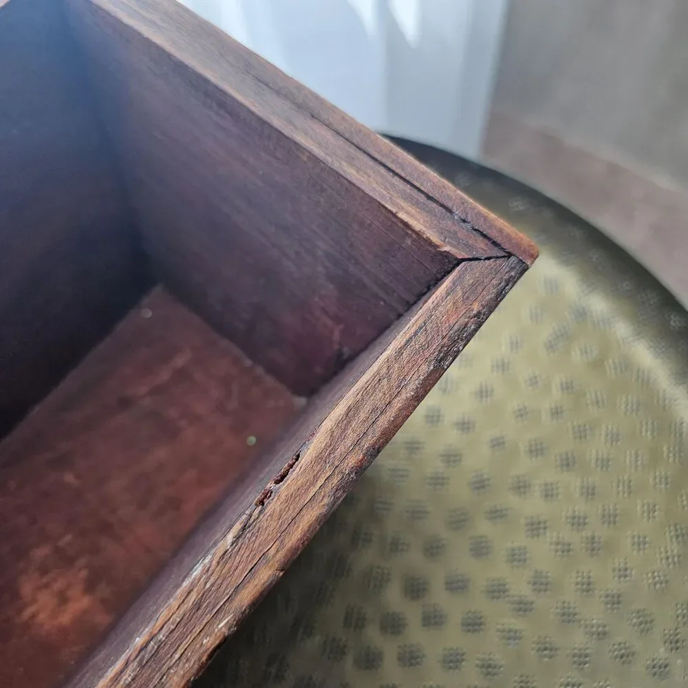 Vintage Wooden Planter or Storage Box with Painted Autumn Maple Leaf, Fall Decor